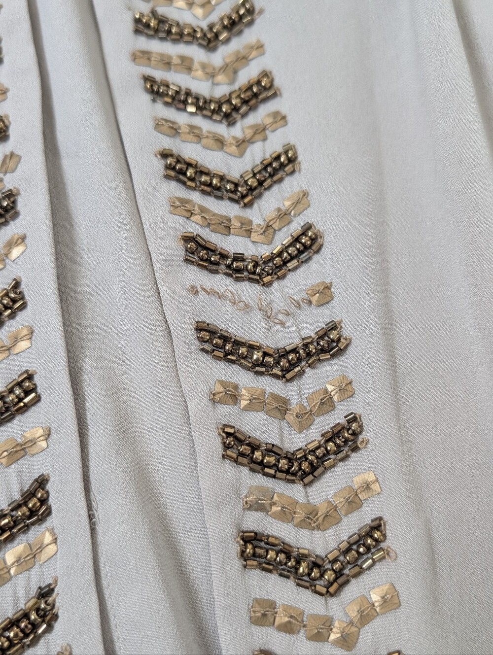 Forever 21 Boho Taupe Chevron Beaded Trim Open Front 3/4 Sleeve Kimono Jacket L - Picture 9 of 12